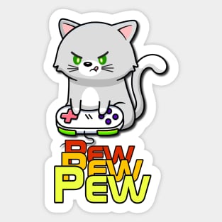 Gamer Cat with Controller pew pew pew Sticker